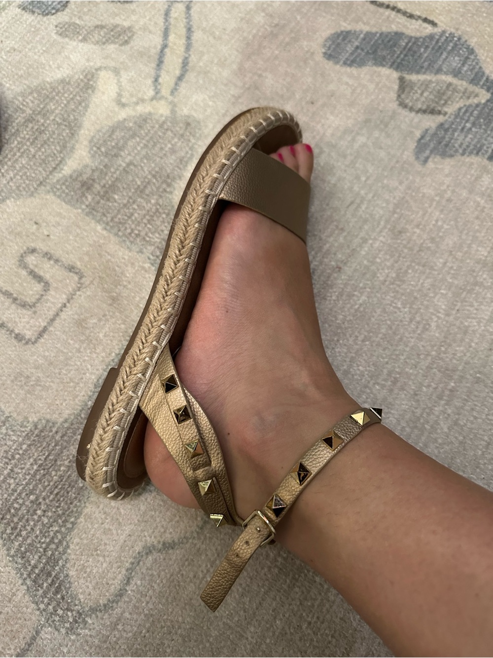 Gold Studded Ankle-Strap Flat Sandals